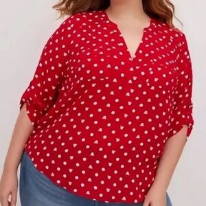 Torrid Disney Minnie Mouse Harper Georgette Blouse red white polka dot cruise 3X